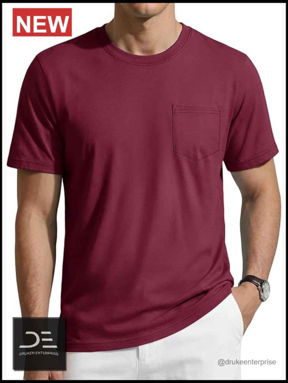 Cotton Short Sleeve Crew Neck T-Shirt with Chest Pocket Lightweight Casual